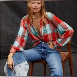 PILCRO Anthropologie Breezy Button Down Buffalo Plaid Top. Size XS